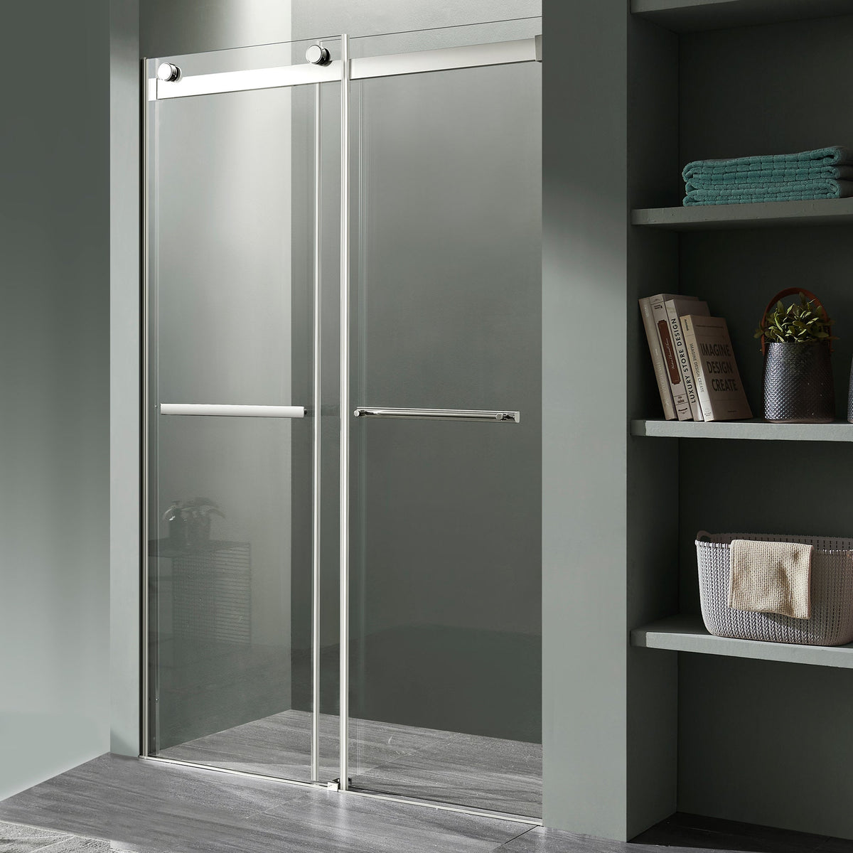 Kahn Series 45 to 48 in. x 76 in. Sliding Frameless Shower Door with Tsunami Guard Tempered Glass