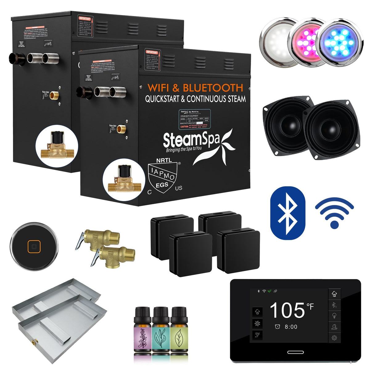 Steam Shower Generator, Full Package, Black New Square with Heads