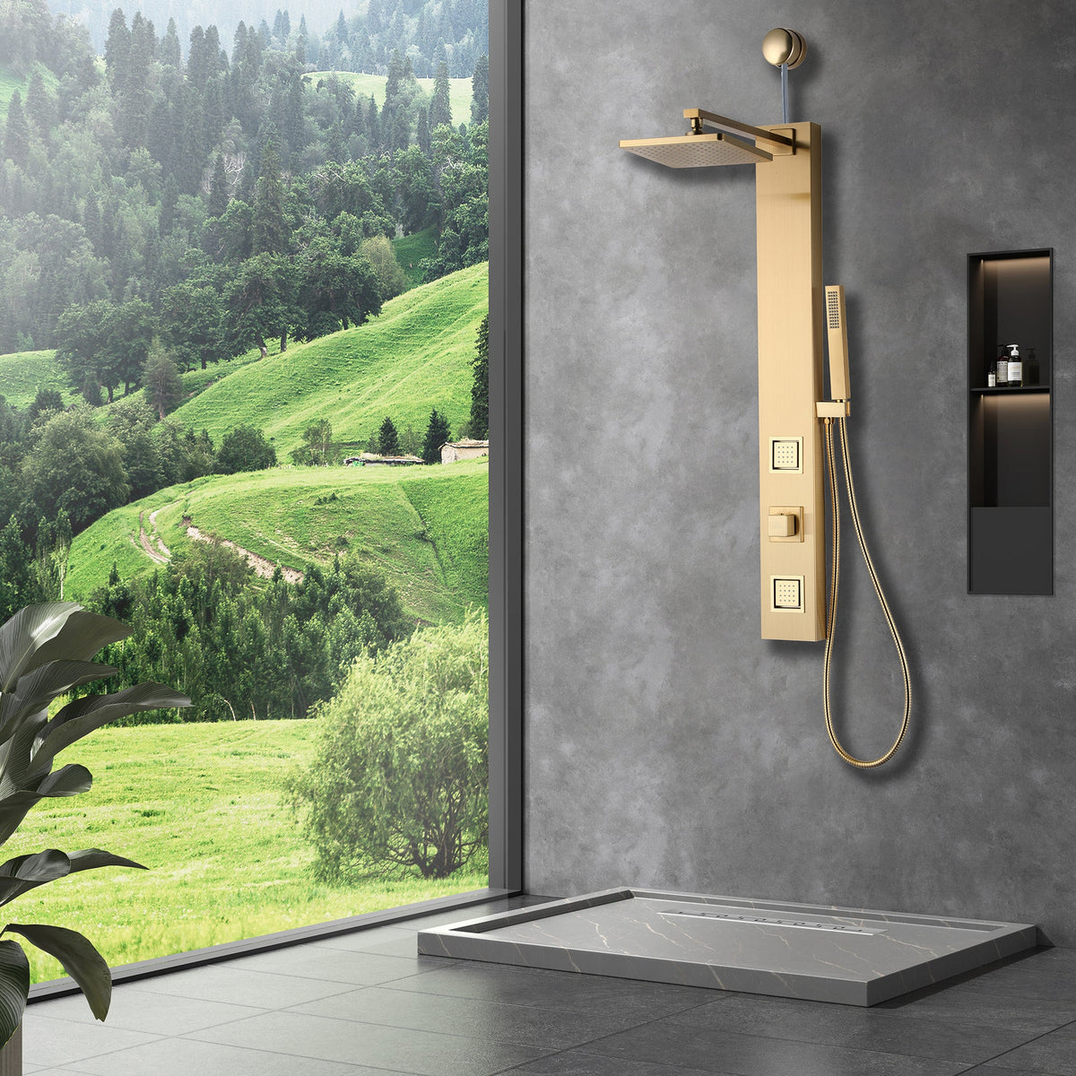 Dion Series 39 in. 2-Jetted Shower Tower with Heavy Rain Shower and Body Jets and Spray Wand