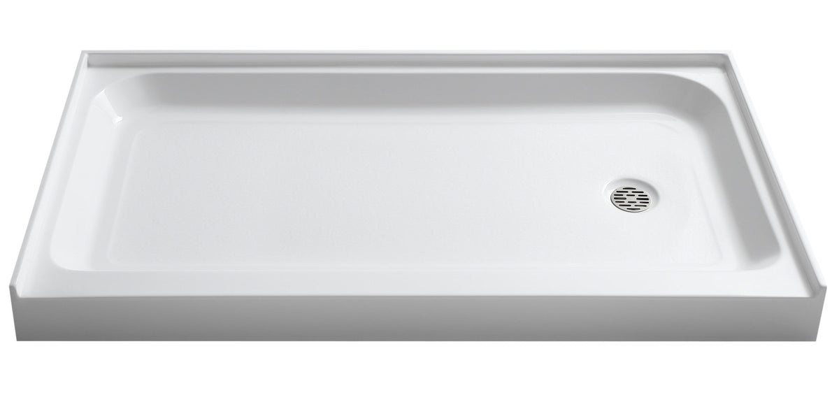 60 x 32 Shower Base, Pan Only, ANZZI Tier Threshold Durable Drain Options