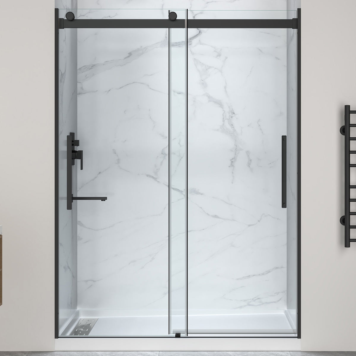 76 x 57 Framed Shower Door, Pan Only, Stellar Frameless Sliding Glass