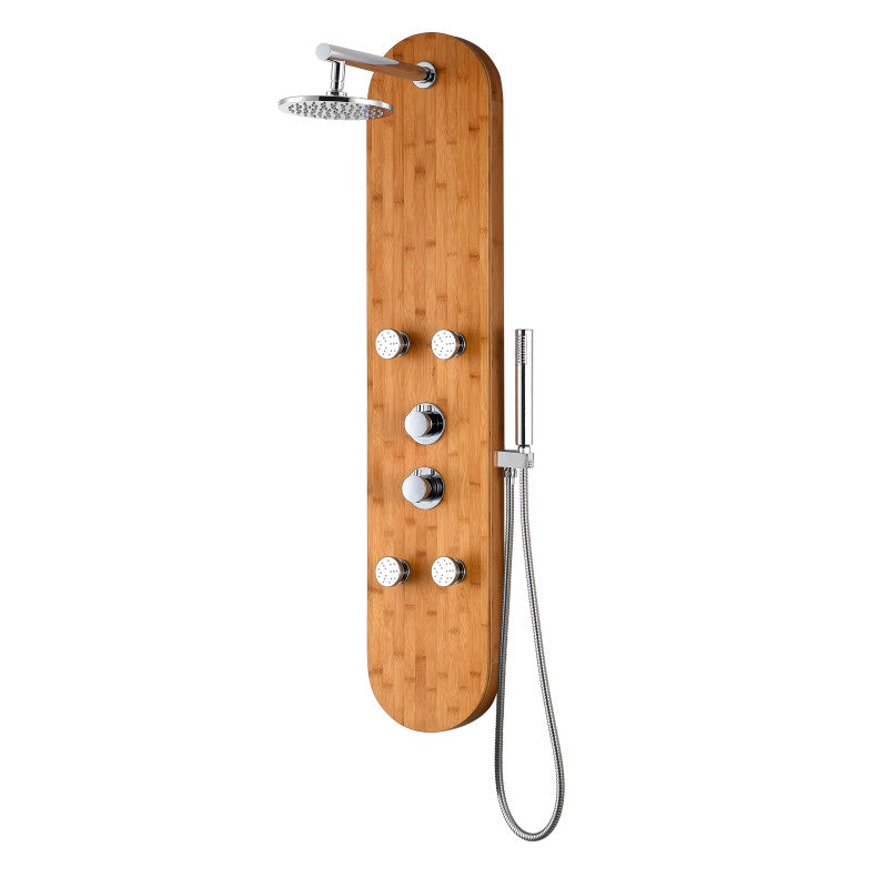 Crane Series 52 in. Full Body Shower Panel with Heavy Rain Shower and Body Jets and Spray Wand in Natural Bamboo