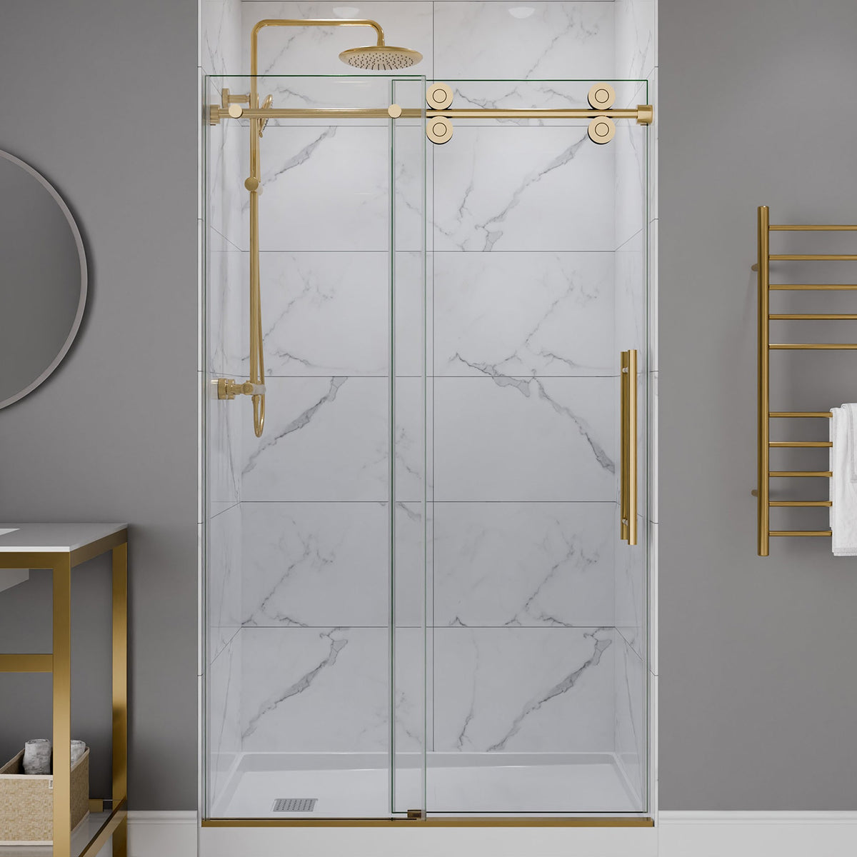 Ozean Series 44 to 48 in. x 76 in. Frameless Shower Door with Sliding with Tsunami Guard Tempered Clear Glass