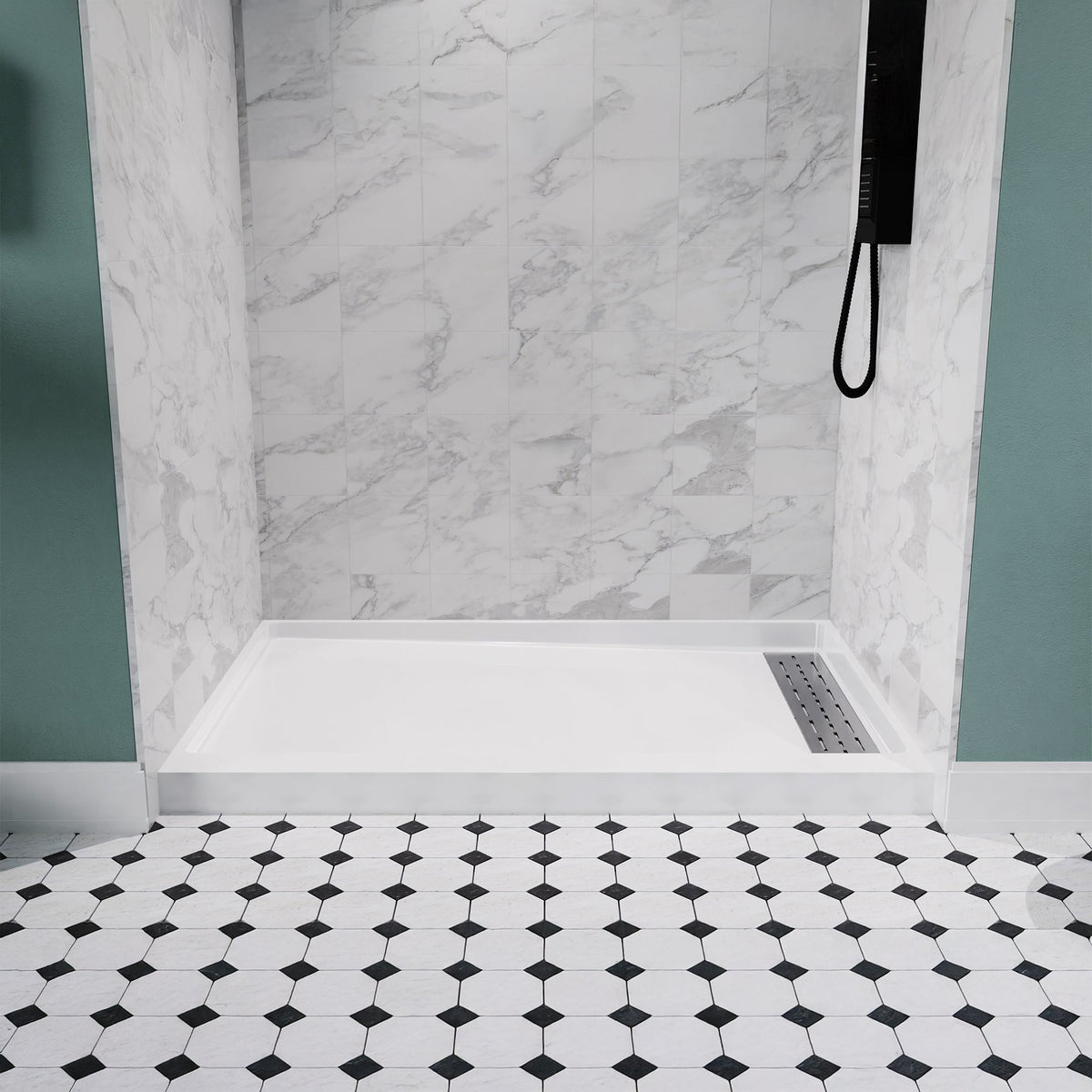 Alexander 60 in. L x 36 in. W Alcove Shower Pan Base with Left or Right Drain in Glossy White Marine Acrylic