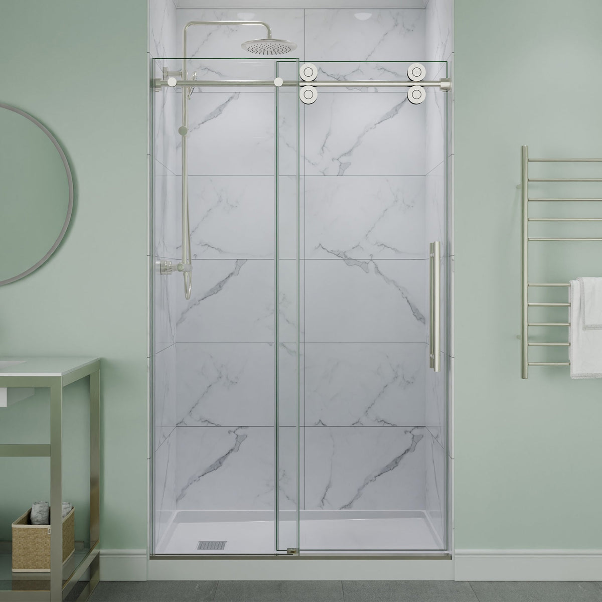 Ozean Series 44 to 48 in. x 76 in. Frameless Shower Door with Sliding with Tsunami Guard Tempered Clear Glass