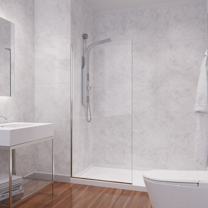 Screen Series 34 in. x 74 in. Fixed Semi-frameless Shower Door with Tsunami Guard Tempered Clear Glass