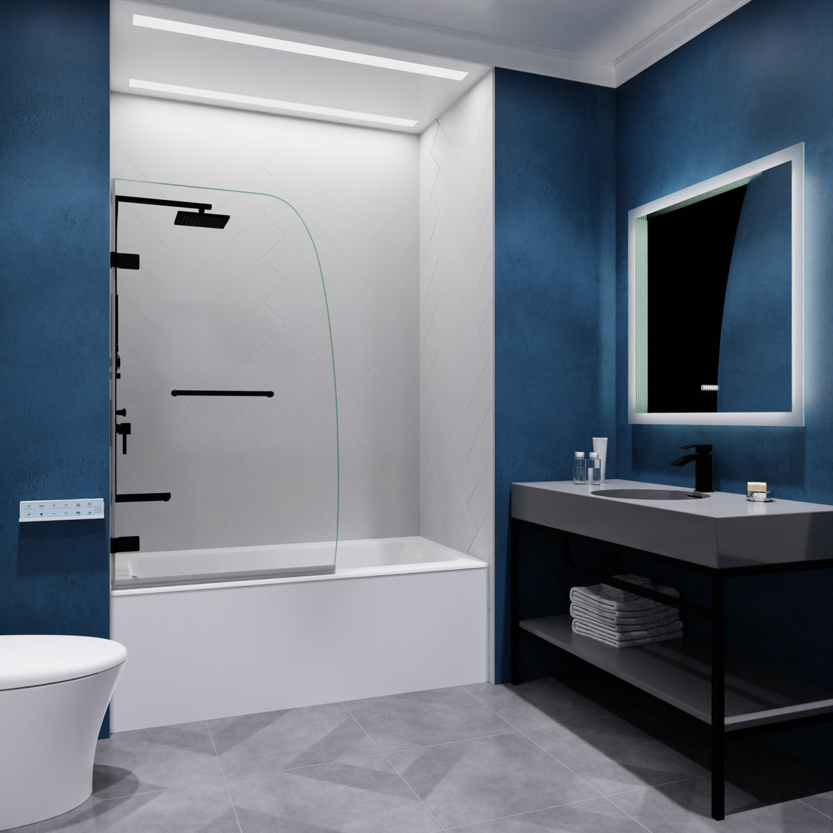 30 x 55 Tub Shower Door, Grand Frameless Hinged Clear Tsunami Guard