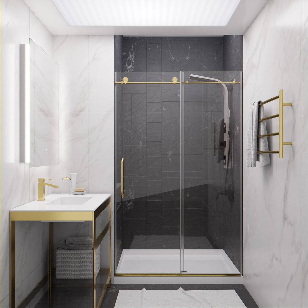 Madam Series 44 to 48 in. x 76 in. Sliding Frameless Shower Door with Tsunami Guard Tempered Glass